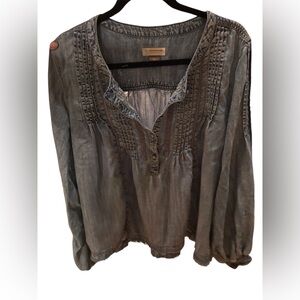 Anthropologie Blue Blouse with Pintuck Details